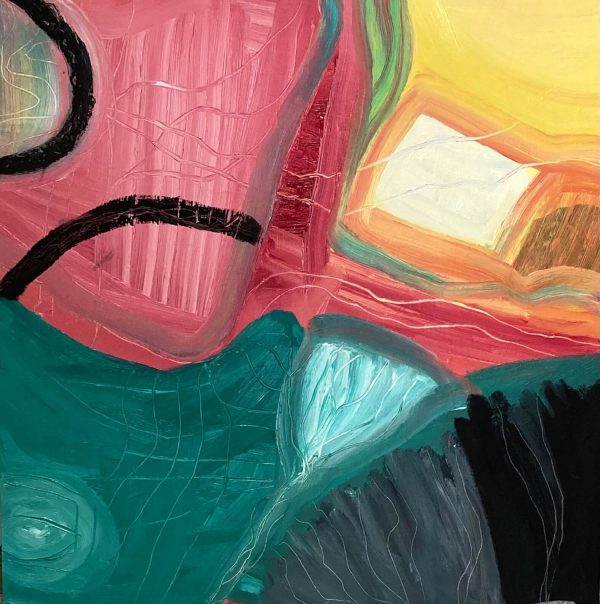 Winter in Retreat, oil on board, framed 62cm x 62cm Winter in Retreat abstract