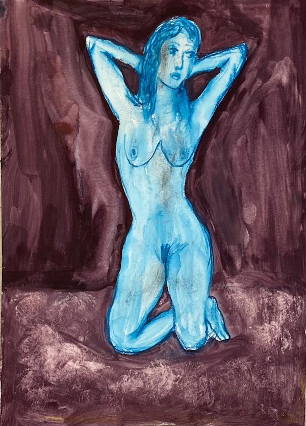 Blue Woman 2, mixed media drawing on paper 50 x 40cm including a 5.5cm white mount Blue Woman drawing