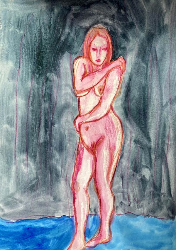 By the River II, mixed media drawing on paper 42 x 30cm unframed By the River II drawing