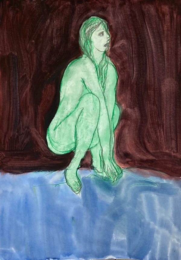 By the River, mixed media drawing on paper 50 x 40cm including 5-5cm white mount By the River drawing