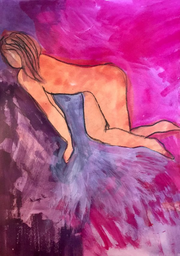 Colour Burst Woman, drawing and watercolour on A3 art paper 42cm x 29.7cm 2020 Colour Burst Woman watercolour