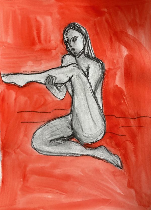 Exercising, mixed media drawing on paper 42 x 30cm unframed Exercising drawing