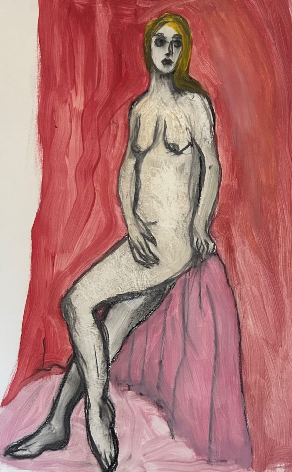In the Pink, mixed media painting on paper 60 x 42cm unframed In the Pink painting