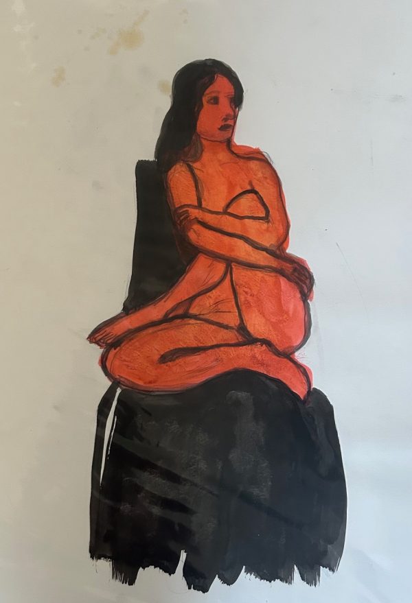 Not Happy Sitting Like This, mixed media painting on paper 60 x 42cm unframed Not Happy Sitting Like This painting