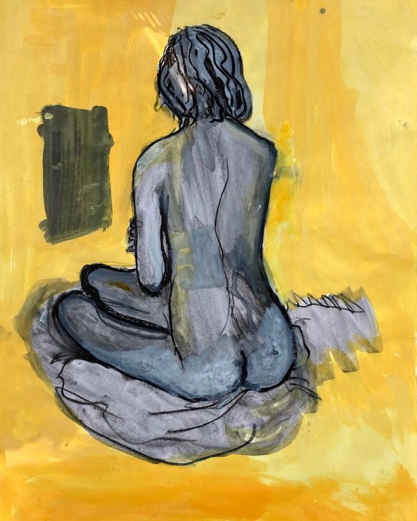 Seated Woman Against Yellow Background, mixed media drawing on paper with 5cm mount 59 x 49.5cm including mount Seated Woman Against Yellow Background drawing