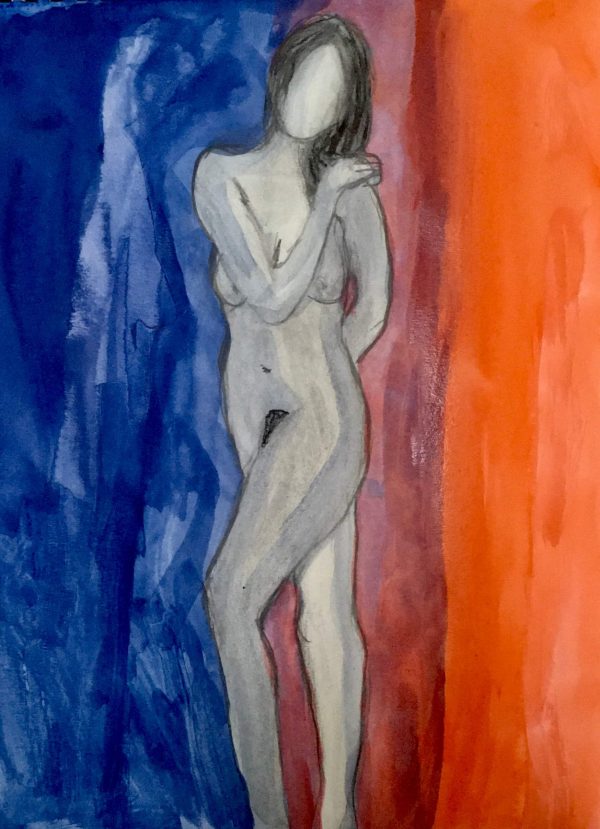 Standing Woman, drawing and watercolour on A3 art paper 42cm x 29.7cm 2020 Standing Woman drawing watercolour