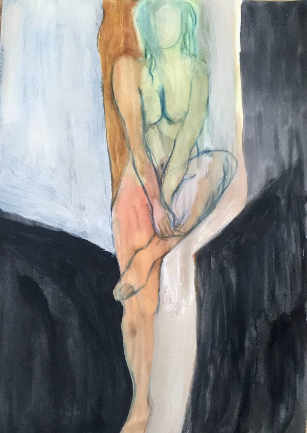Standing Woman II, drawing and watercolour on A3 art paper 42cm x 29.7cm 2020 Standing Woman II drawing watercolour