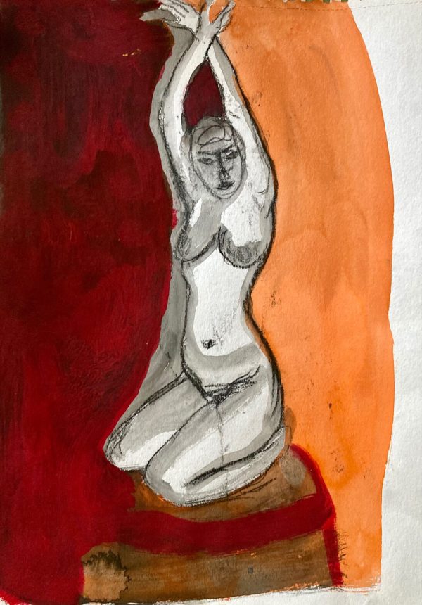 Stretching, mixed media drawing on paper 42 x 30cm unframed Stretching drawing
