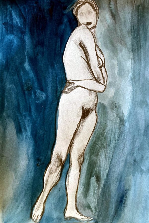 Twisting, mixed media drawing on paper 42 x 30cm unframed Twisting figure drawing