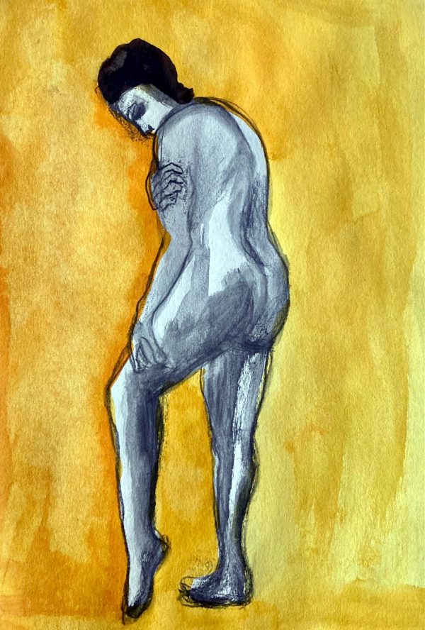 Woman Bending, mixed media drawing on paper 42 x 30cm unframed Woman Bending drawing