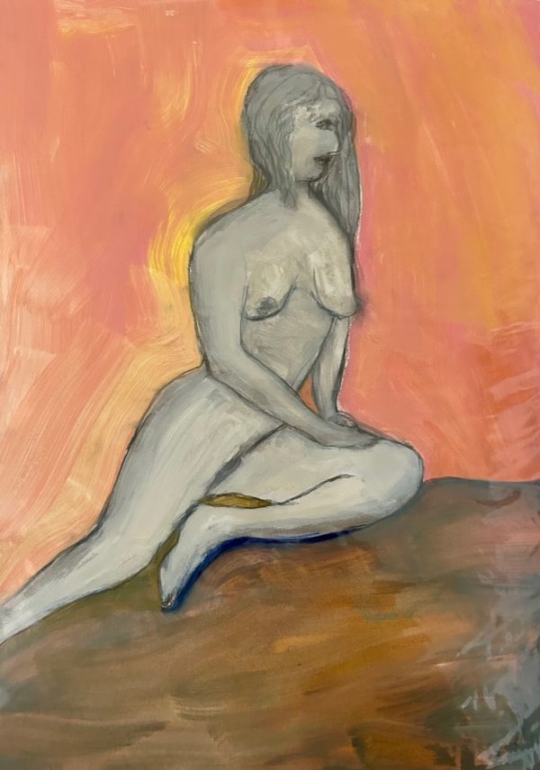 Woman in Orange and Brown, mixed media painting on paper 60 x 42cm unframed Woman in Orange and Brown painting