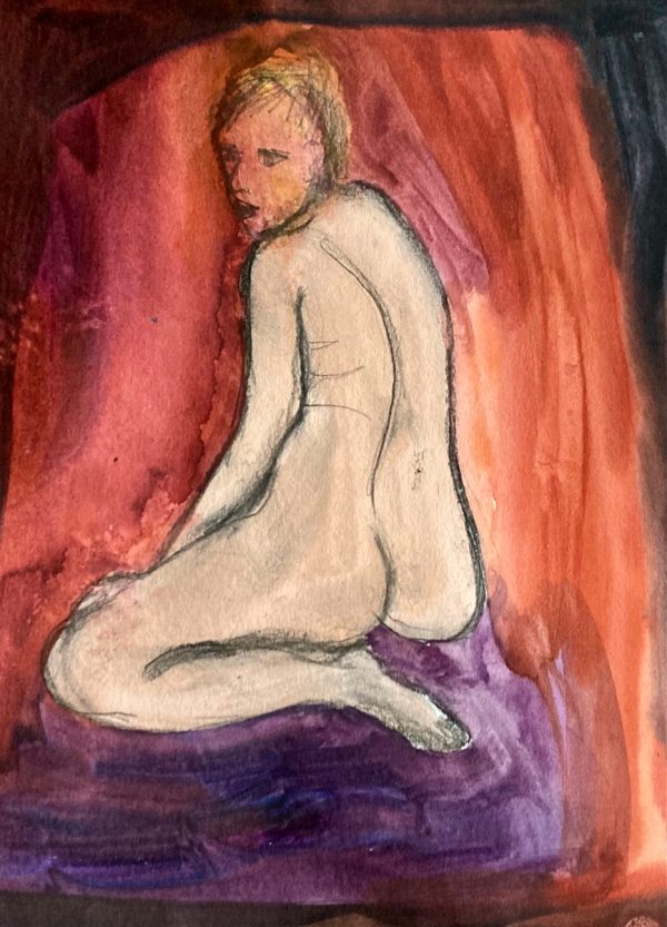 Woman Sitting, mixed media drawing on paper 42 x 30cm unframed Woman Sitting drawing