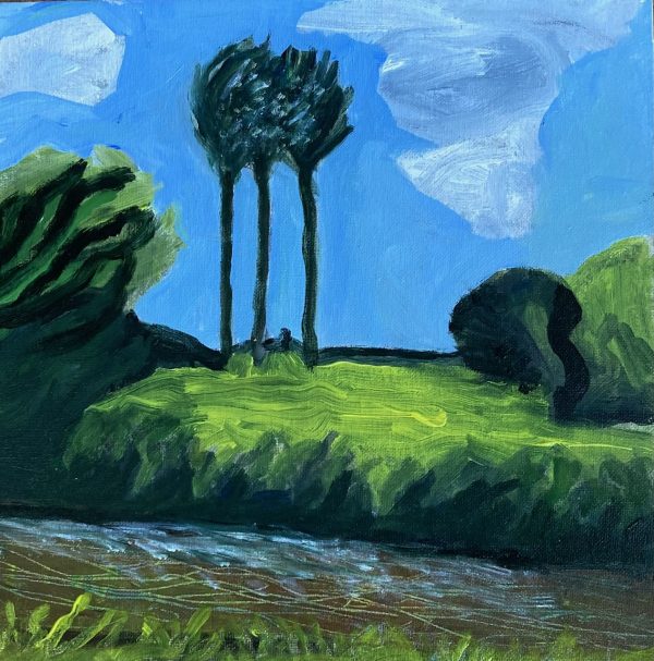 3 Trees and a River, acrylics on panel 30 x 30cm 3 Trees and a River painting