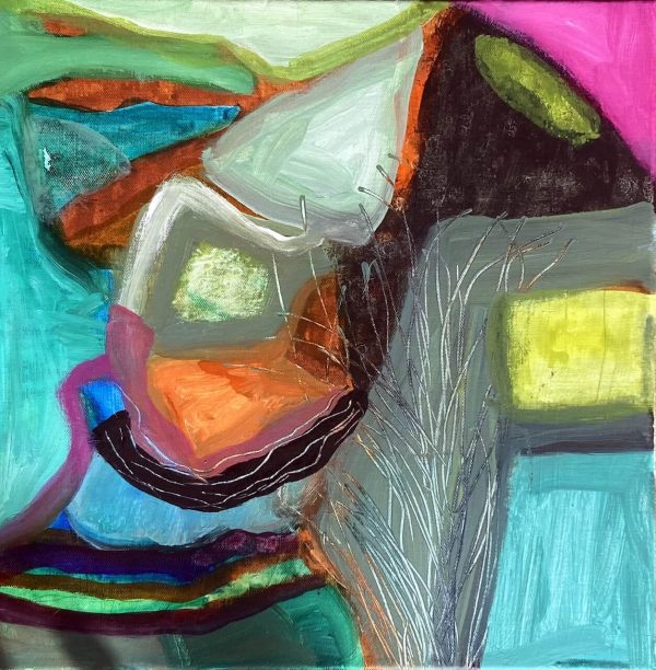 Back of the Garden, inks on canvas 30 x 30cm Back of the Garden painting