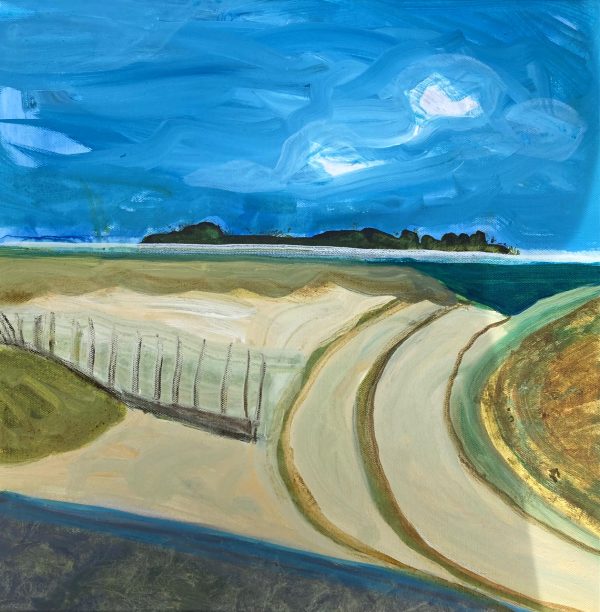 Beach at Low Tide Wells Next-the-Sea, Norfolk, mixed media on canvas 40 x 40cm Beach at Low Tide Wells Next-the-Sea painting