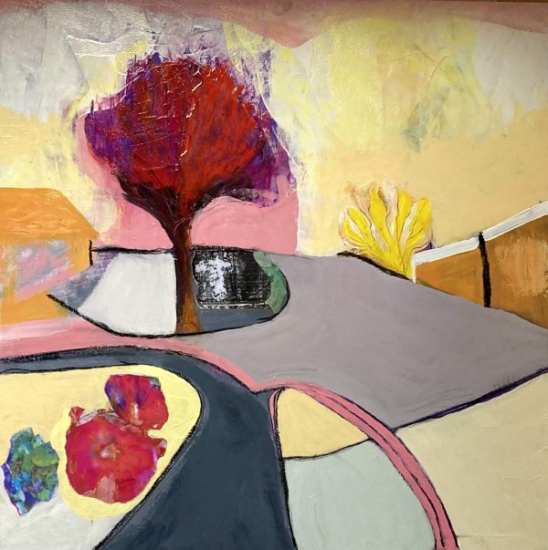 In My Neighbourhood, mixed media and resin on MDF framed 60 x 60cm In My Neighbourhood painting