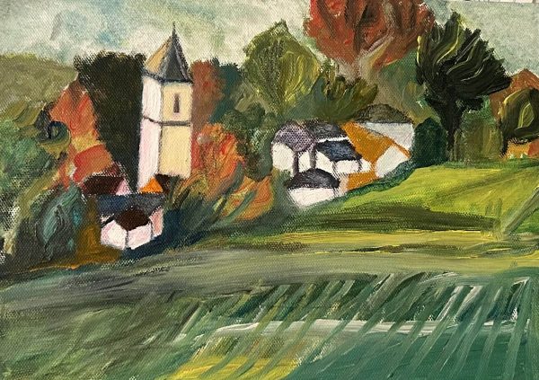 Sandridge, acrylics on canvas board 21 x 30cm Sandridge painting