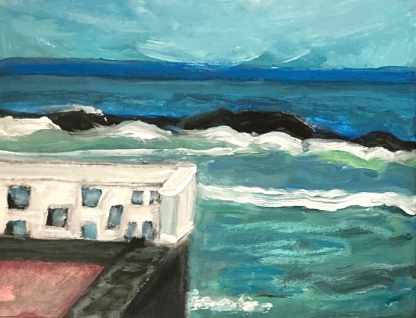 The Balcony, acrylics on canvas 20cm x 30cm The Balcony painting