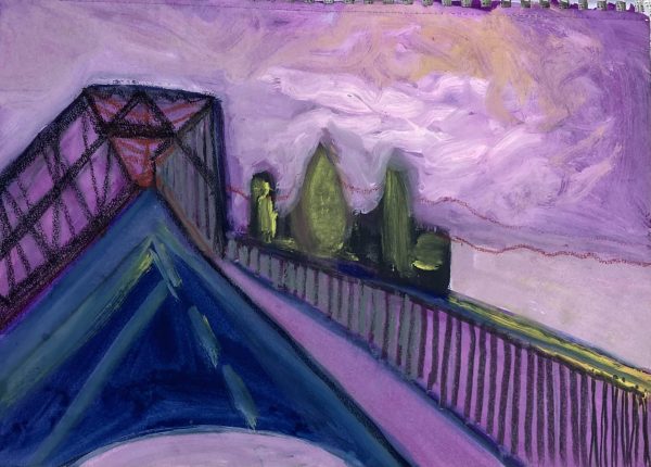 The Bridges of Louisville II, watercolours and gouache on paper, framed 52 x 42cm The Bridges of Louisville II painting