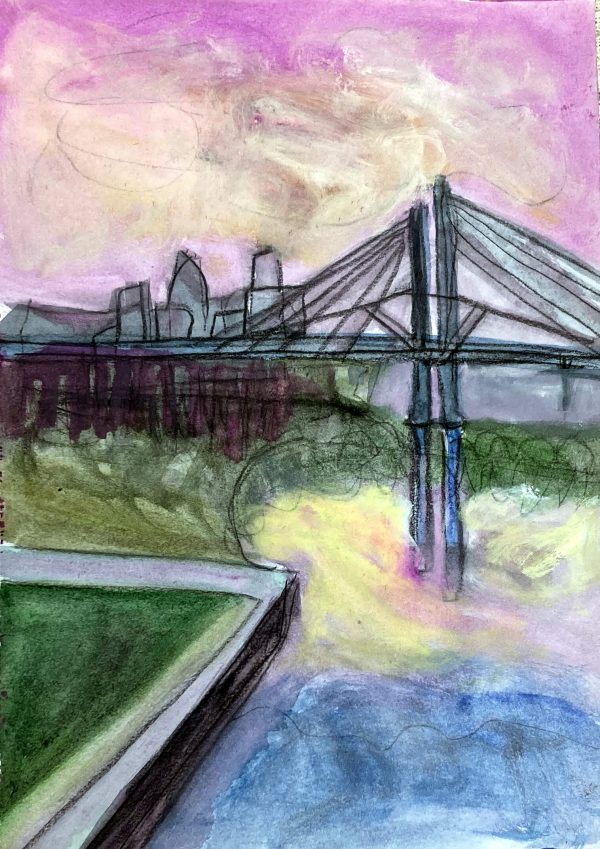 The Bridges of Louisville IV, watercolours and gouache on paper framed 52 x 42cm The Bridges of Louisville IV painting